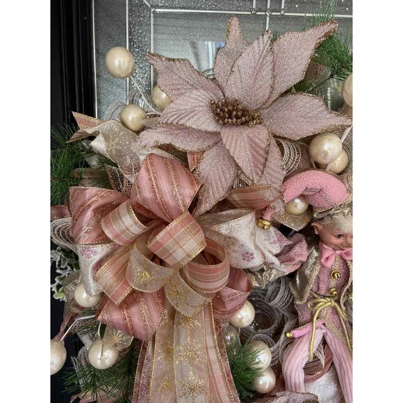 Rose Gold Elf Christmas Door Wreath - Picture 4 of 8